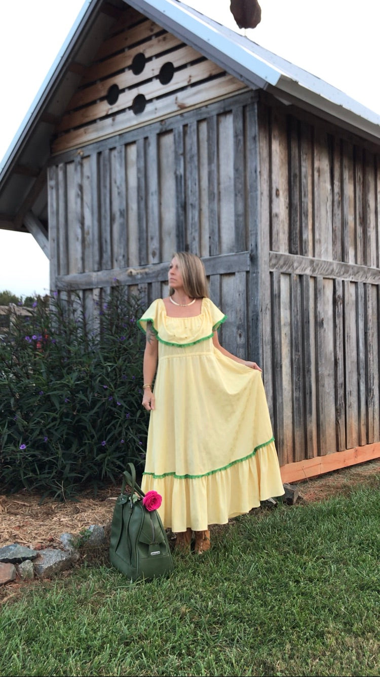 Vintage Butterfly and Lace Maxi Dress